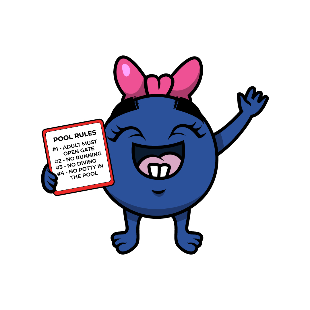 A smiling Hiccup holding a pool-rules sign